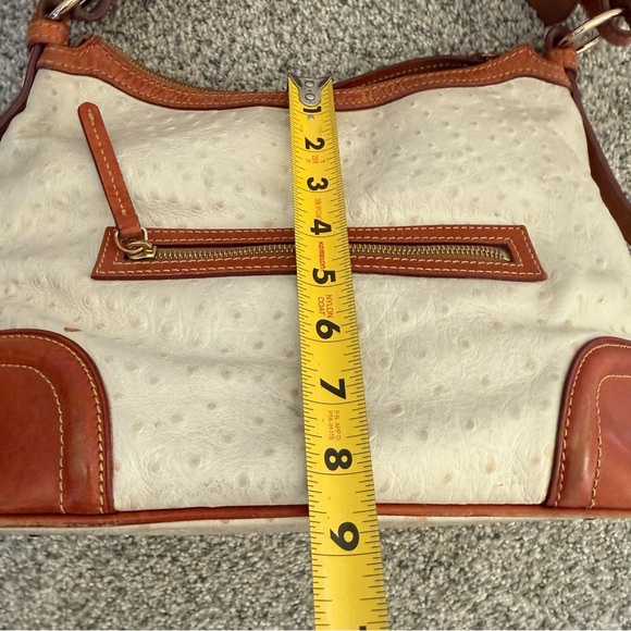 Dooney Bourke Women's Hobo Bag Pearl Ostrich Cream Brown Leather Shoulder Bag - Picture 7 of 16